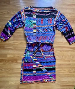 Vestido vintage leonard París años 80 vibrante multicolor estampado geométrico M/L italia - Imagen 1 de 9