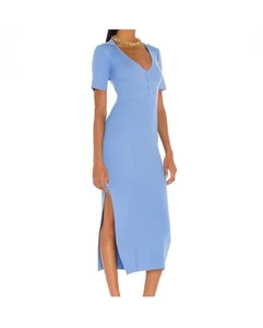 Bardot mehrfarbiges Rippstrick Kurzarm Midi Pullover Kleid Kornblumenblau S - Bild 1 von 8