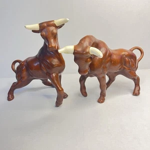 Set 2 statuine toro marrone ceramica MCM vintage - Foto 1 di 5