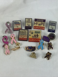 Cancer Awareness Pin Lot Of 18 Ribbons Survivors 2001 Thru 2018 - Picture 1 of 7