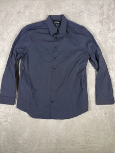 Express 1MX Button Up Dress Shirt Mens XL 17-17.5 ExSlim Dotted Black Collared - Picture 1 of 5