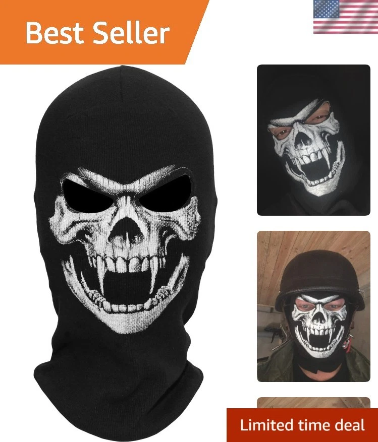 Máscara facial fantasma de algodón única - Diseño de esqueleto transpirable para fiestas de Halloween Foto 1 de 4