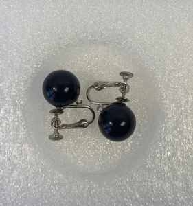 Vintage Costume Silver Tone Black Plastic Ball Screw Back/Clip Earrings VTG 5/8” - Picture 1 of 8