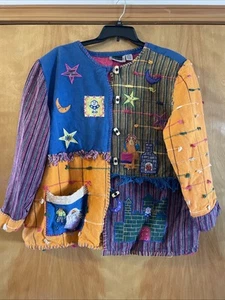 Vintage Patchwork Aschenputtel bestickte Jacke M Art To Wear Maggie Barnes 3X - Bild 1 von 11