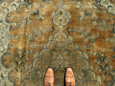 8x10 ANTIQUE RUG HANDWOVEN VINTAGE ORIENTAL handmade persimmon rust blue 8x11 ft - Image 1 of 4