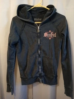 Sudadera con Capucha SINFUL Wings Cremallera Completa para Mujer S Negra Estrás Tachonada LS Foto 1 de 4