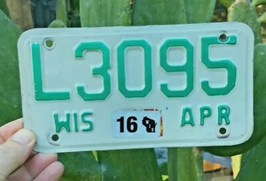 Wisconsin Motorrad Nummernschild # L3095 weiß & grün abgelaufen 3 Jahre - Bild 1 von 6