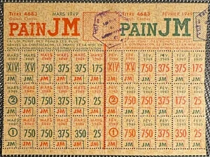 TICKET DE RATIONNEMENT/ TITRE D’ALIMENTATION PAIN . FÉVRIER MARS 1949 (BILL 185) - Picture 1 of 2