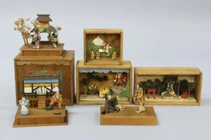Menge 6 Japanische Vintage Miniatur Spielhaus Frühe Showa Ära Kyogen Kabuki - Bild 1 von 1