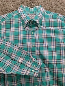Brooks Brothers Linen Sport Shirt Men XL Turquoise White Plaid Button-Down - Picture 1 of 11