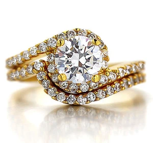 18K WHITE YELLOW GOLD GF INFINITY SOLITAIRE LAB DIAMOND ENGAGEMENT WEDDING RINGS - Picture 1 of 13