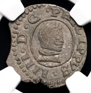 COLONIAL ERA SPAIN. Philip IV, 1621-1665. 8 Maravedis, 1661, NGC AU55 BN - Picture 1 of 4