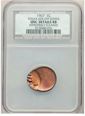 Centavo Lincoln ER010 1967 1C -- Acuñado 60 % fuera del centro -- NCS UNC detalles RB Foto 1 de 2