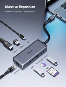 VAVA UC010 USB C Hub 8-in-1 USB C Adapter with 4K HDMI 1Gbps RJ45 USB 3.0 USB11 - Bild 1 von 6