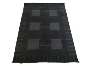 Black 4'7" x 6'7" Handmade Area Rug Loom Knotted 100% Wool 140 x 200 cm - Picture 1 of 19