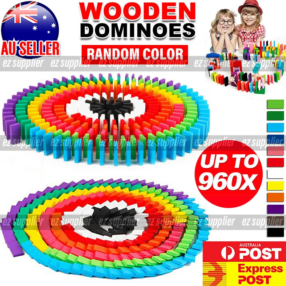 Up to 960p Wooden Domino Blocks Tiles Tumbling Dominoes Knock Down Kids Toys HOT - image 1 of 4