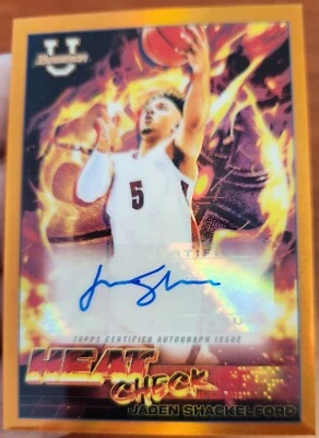 JADEN SHACKELFORD 2021-22 BOWMAN UNIVERSITY CHROME RC HEAT CHECK ORANGE AUTO /25 - Image 1 of 3