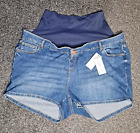 NEW LADIES GEORGE ASDA MATERNITY BLUE DENIM JEAN SHORTS WITH TAGS - UK SIZE 24
