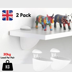 2x Strong Shelf Brackets White Reinforced Support Wall Heavy Duty High 30kg Load - Picture 1 of 5