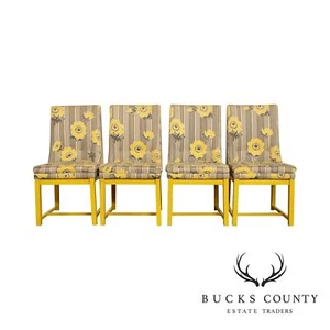 Dorothy Lerner Mid Century Yellow Frame Custom Upholstered Set 4 Dining Chairs - Picture 1 of 12