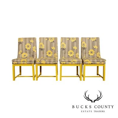 Dorothy Lerner Mid Century Yellow Frame Custom Upholstered Set 4 Dining Chairs - Image 1 of 4