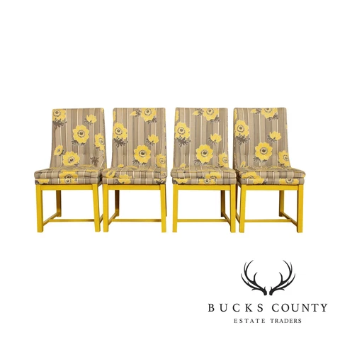 Dorothy Lerner Mid Century Yellow Frame Custom Upholstered Set 4 Dining Chairs Cover