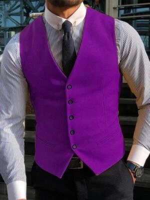 Hombres Cuello en V Chaleco de Algodón de Pecho Único Traje Formal Chaleco Formal Ropa de Boda Foto 1 de 4