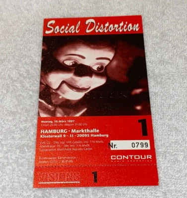 SOCIAL DISTORTION 1997 UNUSED CONCERT GIG TICKET HAMBURG GERMANY MARKTHALLE - Image 1 of 4
