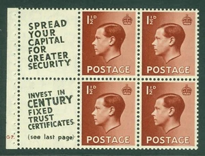 SG spec PB5(11) 1936 Edward VIII 1½d booklet pane with advertisement... - Picture 1 of 1