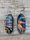 Multi Color Fused Dichroic Glass Earrings With Sterling Silver Ear Wires