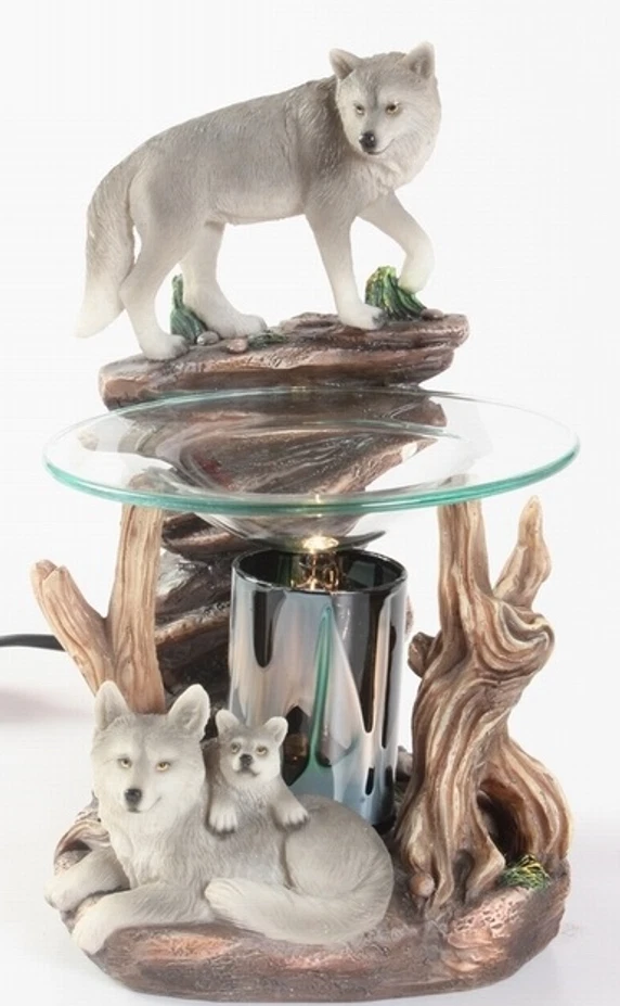 Calentador de velas de aceite con aroma a tarta de cera quemador de lobo gris poliresina eléctrico Foto 1 de 1