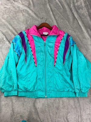 Vintage Lavon 80s 90s Jacket Purple Teal Windbreaker Women’s Medium READ - Image 1 of 4