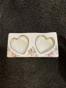 Vintage Miniture White Ceramic Double Heart Picture Frame Nos - Picture 1 of 5
