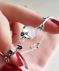 Edles BLUMEN ARMBAND 925 Silber Charm Zirkonia PERLEN ARMKETTE Armreif Anhänger - Bild 1 von 6