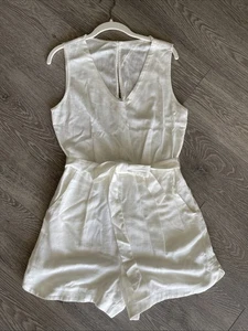 Abito pagliaccetto senza maniche LUSH ANTHROPOLOGIE taglia M lino bianco avorio tasche cintura - Foto 1 di 13