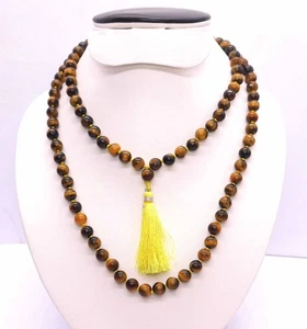 Yellow Tiger Eye Mala Necklace 108 Mala Bead Necklaces for Man for Women Yoga - Picture 1 of 4