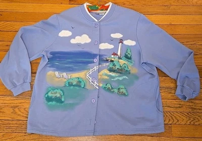 Редкая винтажная толстовка куртка Blair Lighthouse XL Periwinkle 90-е прибрежное искусство - Изображение 1 из 4