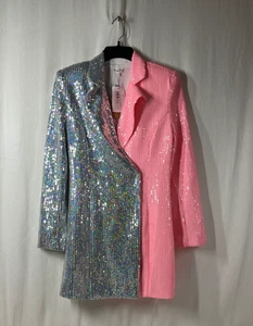 NWT Mainstrip Women's Silver & Pink Sequin Blazer Dress - Size M - Picture 1 of 6