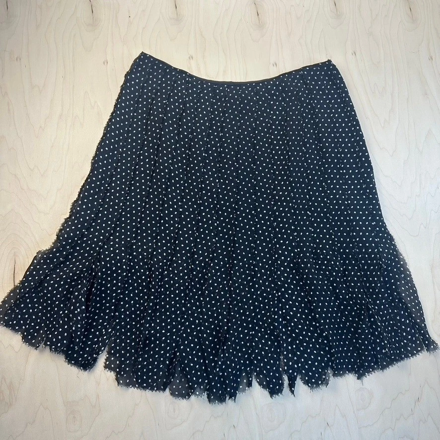 Falda para mujer Dana Buchman negra a lunares 100 % seda acampanada dobladillo talla 8 Foto 1 de 4