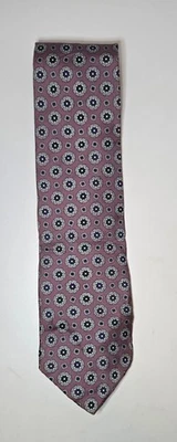 Corbata Harve Benard Para Hombre Pura Seda Geométrica Rosa y Azul Marino Floral/Medallón Foto 1 de 4