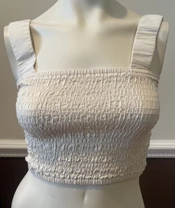 Jetty Women’s XS Crop Top Beach Sleeveless Stretch Smocked Linen Rayon Ivory - Picture 1 of 7