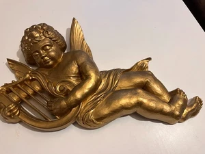 Vintage 1963 Syroco Large Cherub Angel Pair Wall Art USA 4775 B - Picture 1 of 5