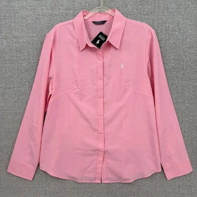 Polo Damas Rosa Manga Larga Camisa Abotonada Bordada Poni Talla 3XL Preppy Foto 1 de 4