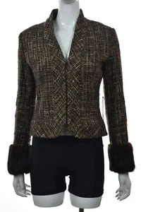 NUEVA Chaqueta Adrienne Vittadini Platino Mujer Talla 2 Marrón Dorado Tweed Blazer Lana - Imagen 1 de 6
