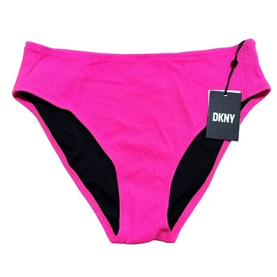 DKNY Womens Size XL Hot Pink Textured High-Waist Bikini Swim Bottom NWT - Image 1 of 4