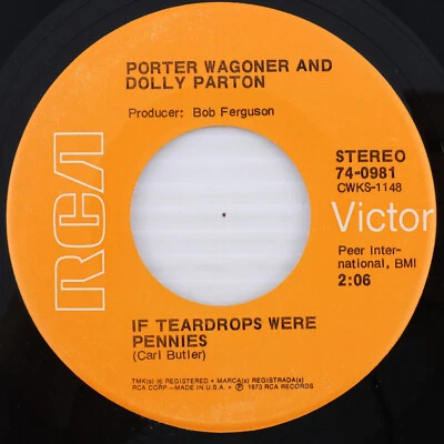 Porter Wagoner & Dolly Parton – If Teardrops Were Penies 45 rpm Record 74-0981 Foto 1 de 4