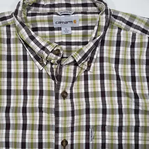 Camisa Carhartt Para Hombre XL Calce Relajado Manga Corta Marrón Verde Cuadros Botón - Imagen 1 de 8