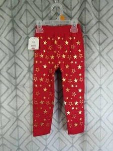 New Faded Glory Fleece Foil Legging Size S 4 6X Childrens Red Gold Stars School - Picture 1 of 3