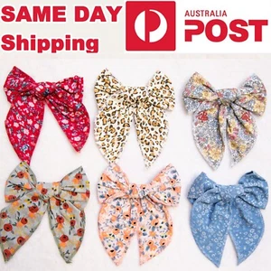 Oversize 5.5 inch soft floral baby toddler bow hair clip, leopard red orange  - Picture 1 of 18