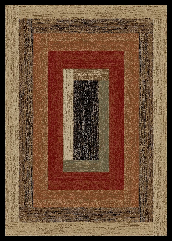 Rustic Panel Area Rug Runner Lodge Cabin Beige Black Red Green Wood Matching Set - Image 1 of 1